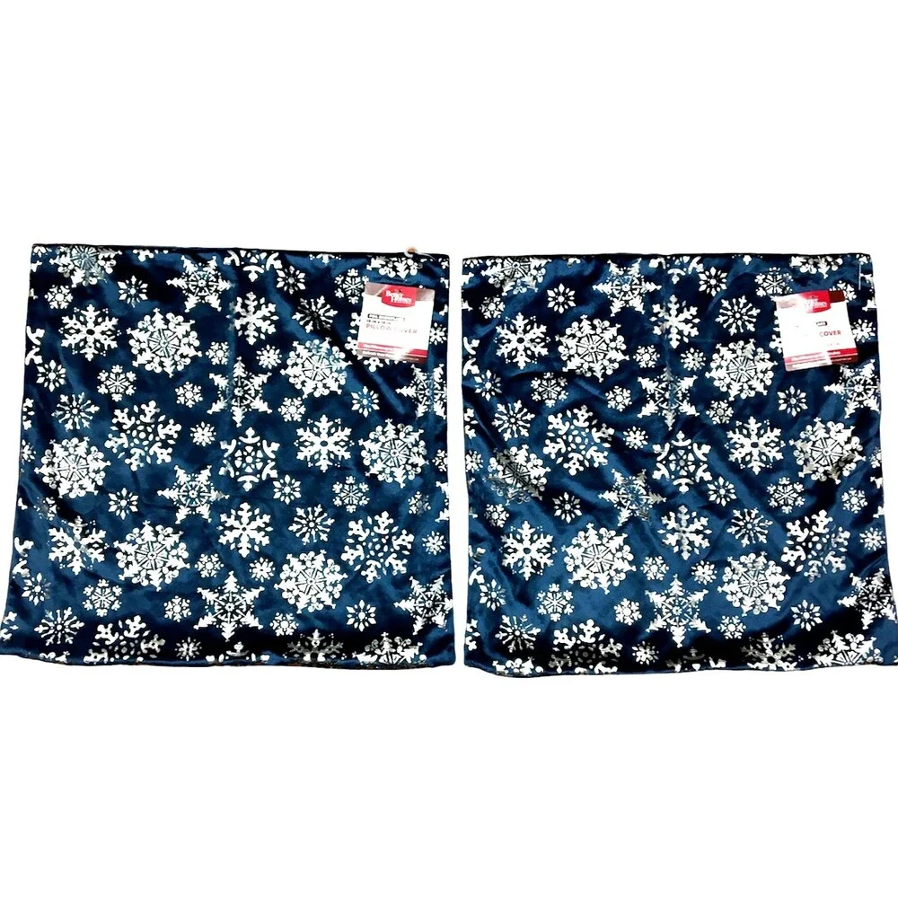 Set Of 2 Christmas Blue Silver Snowflake Decorative Throw Pillow Cover NEW W/TAG